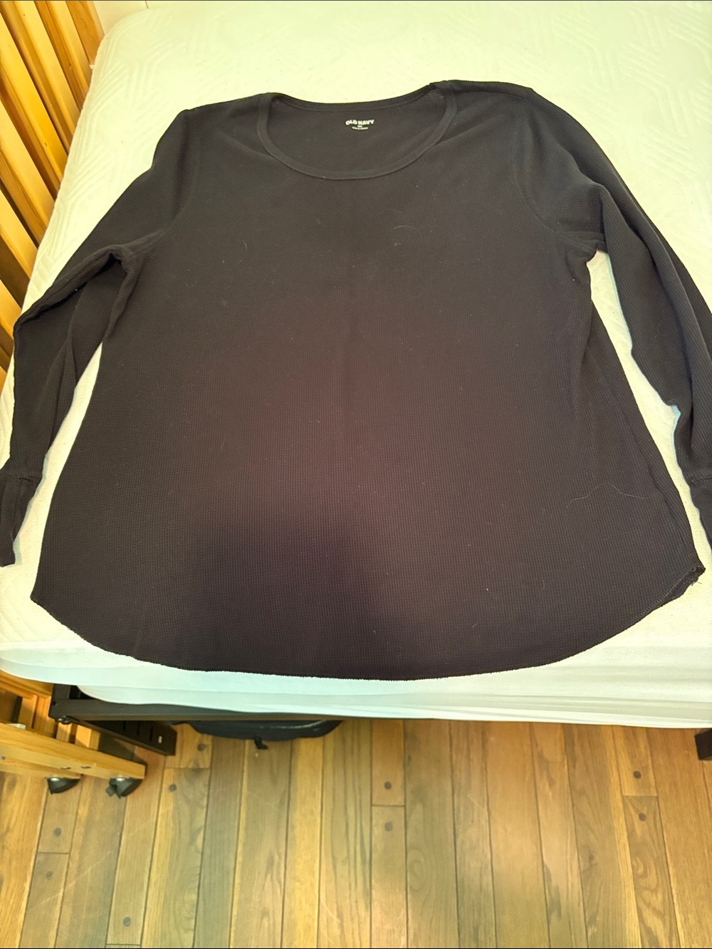 Old Navy Black Long Sleeve Waffle Knit Scoop Neck Top